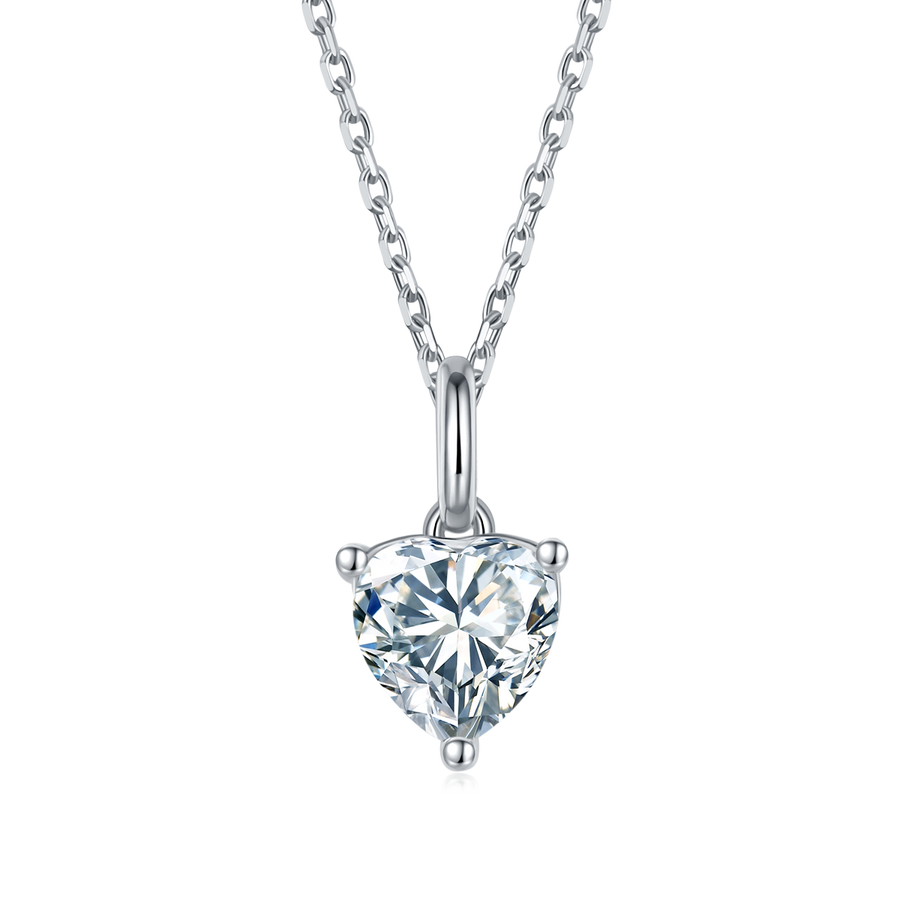 1ct Heart-shaped Moissanite Necklace in White Gold plated Sterling Silver