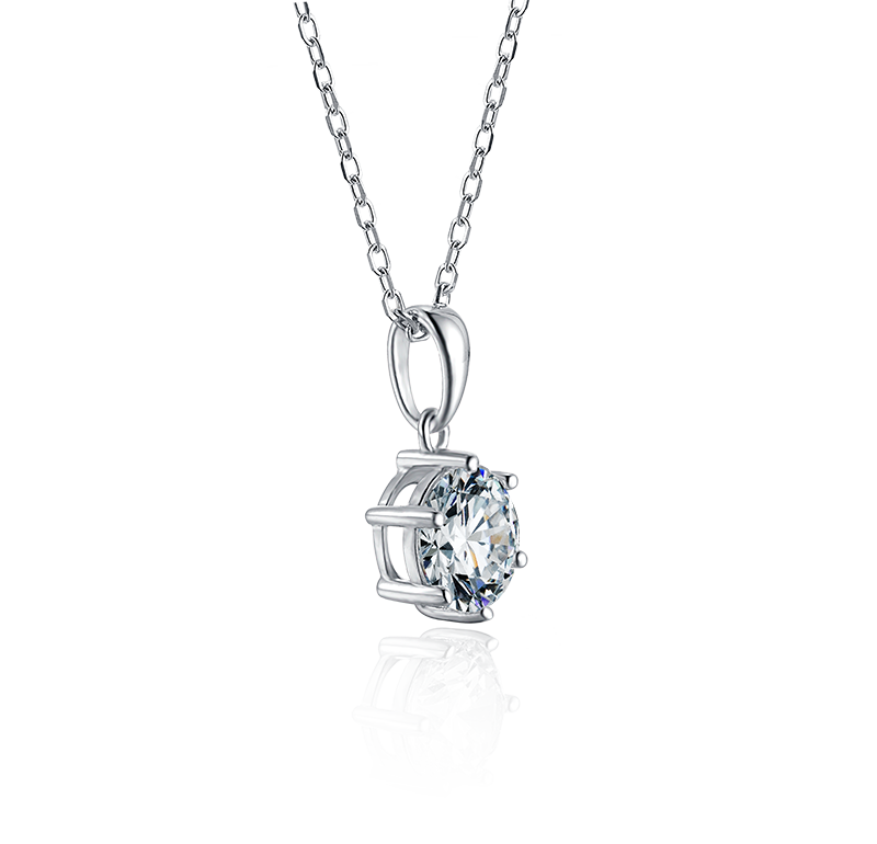 1ct Moissanite Necklace - 925 Sterling Silver, White Gold Plated, round pendant necklace