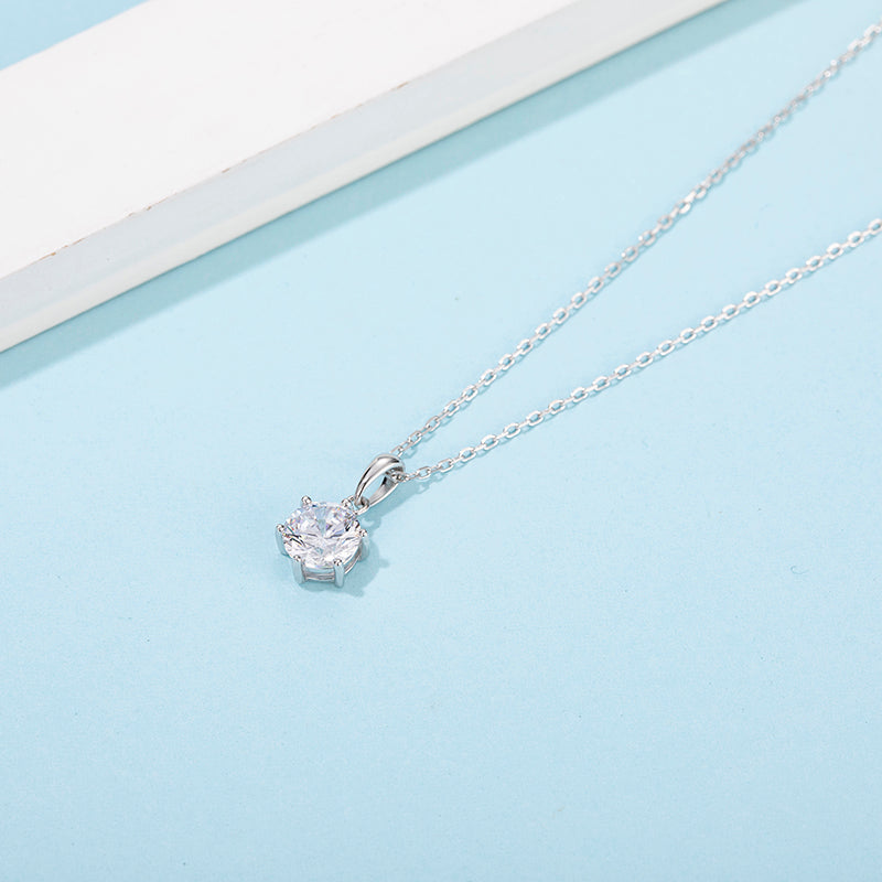 1ct Moissanite Necklace - 925 Sterling Silver, White Gold Plated, round pendant necklace